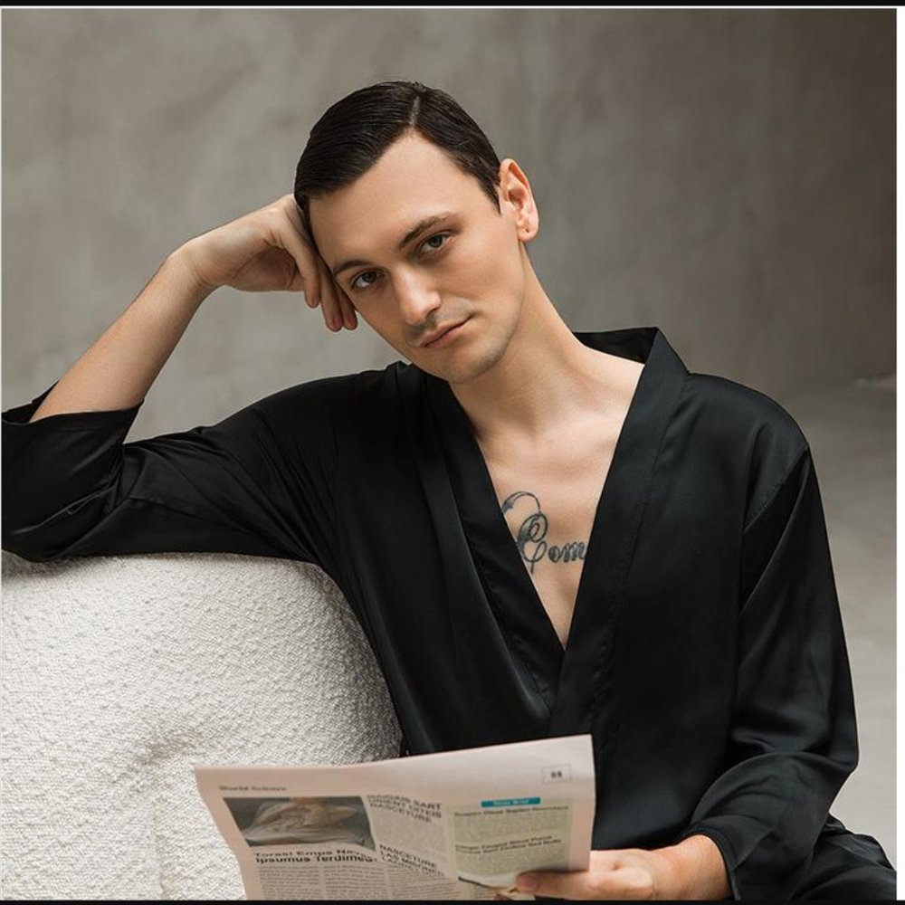 Women's Men's Satin Black Hugh Hefner Robe